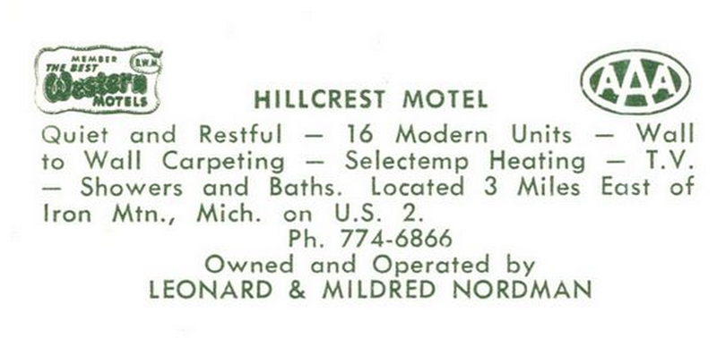 Hillcrest Motel - Vintage Postcard